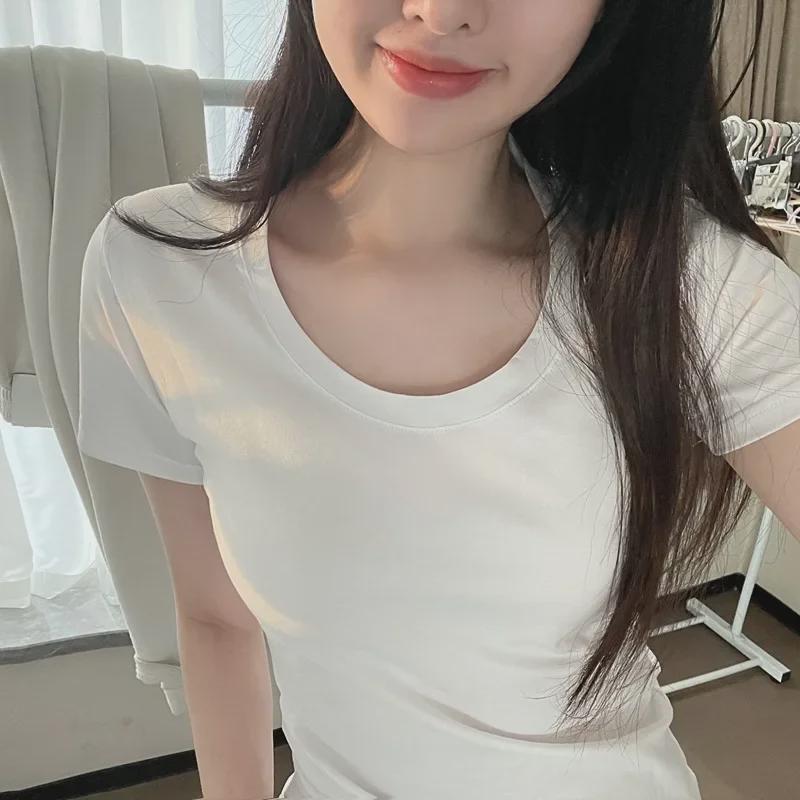 Damen Slim Fit U-Ausschnitt Kurzarm T-Shirt - Sommer 2024 Hüftlanges Oberteil