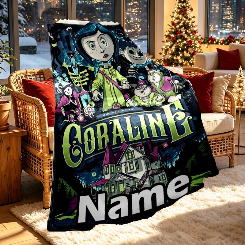 Custom Name Personalized Coraline Print Blanket, Home Decor, Bedroom, Sofa, Camping, Couch, Gifts for Birthday Christmas