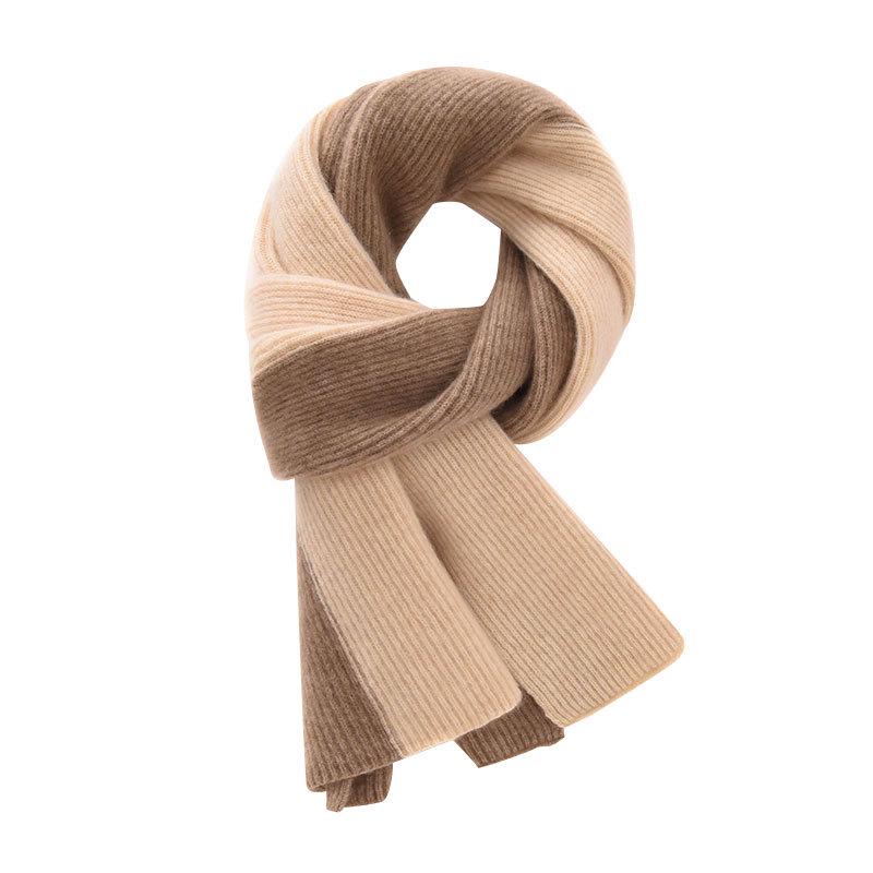 Unisex 100% Cashmere Color Block Ribbed Knit Scarf for Autumn/Winter