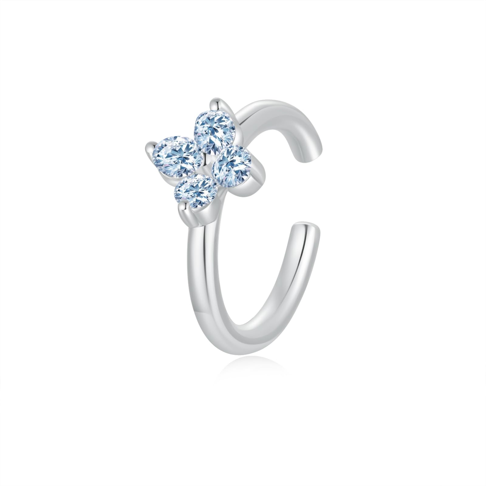 

Free bird Aquamarine Ear Cuff for Women Popular Four Leaf Clover Metal Hypoallergenic 925 Silver No Pain Ear Cuff Simple Birthday White Day Present