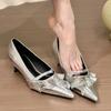 Women's Spring and Autumn Commuting High Heels Temperament Pointed Toe Pleated One Lace-up Block Heel Single Shoes