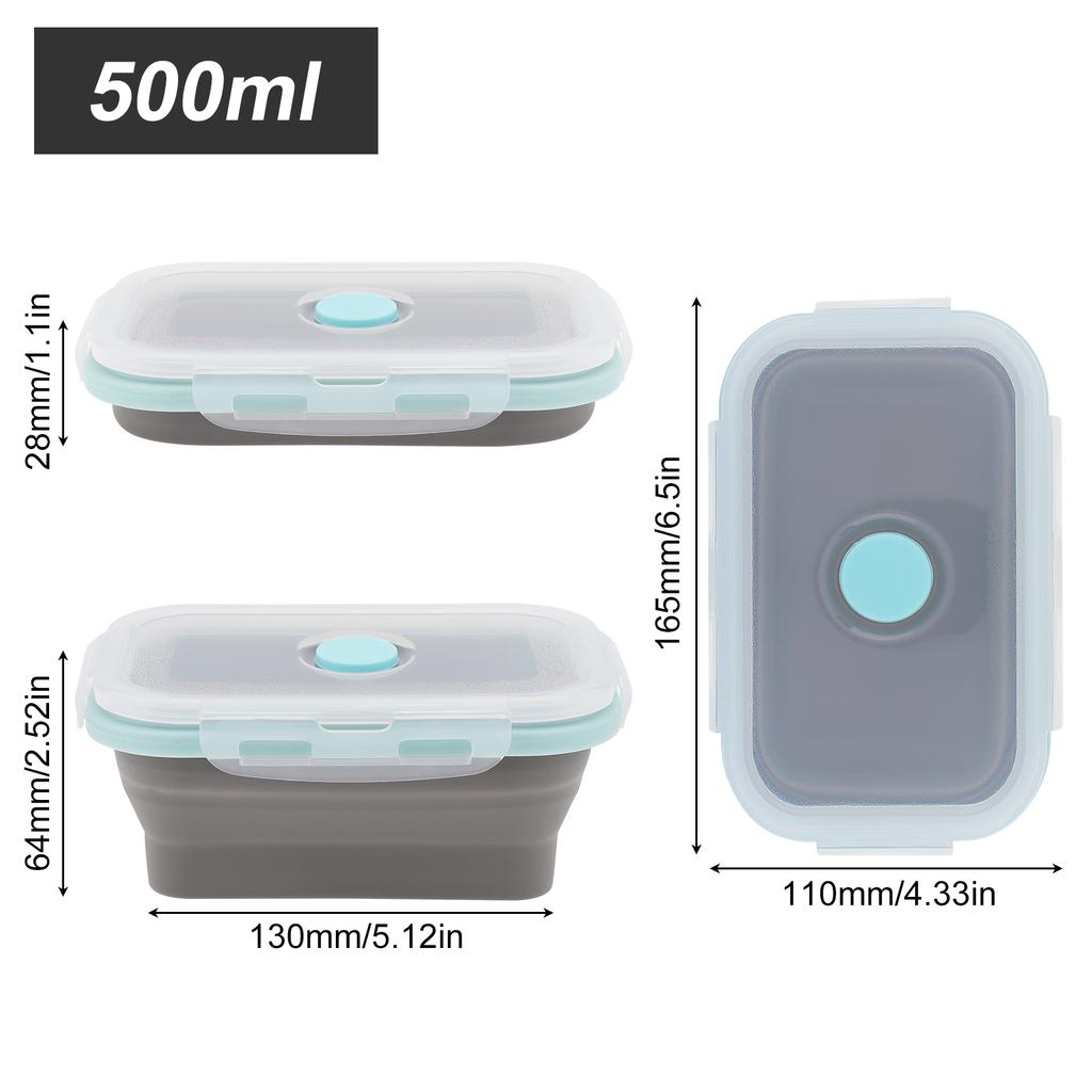 Cutie de prânz pliabilă dreptunghiulară din silicon 3 buc, cutie portabilă Bento 350/500/800ML