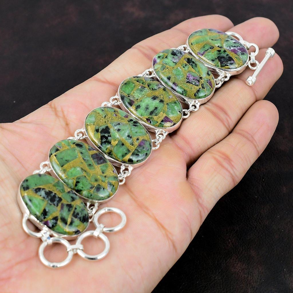 Kupfer Rubin Zoisit Armband 925 Sterling Silber Armband Verstellbares Kettenarmband Edelstein Schmuck Geschenk für Ihn Handgefertigtes Designer-Armband