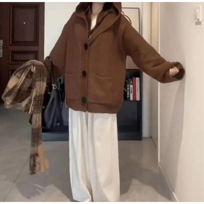 

Новое большого размера свободное ленивое ветрозащитное пальто с капюшоном и однобортной застежкой с длинными рукавами, женское простое повседневное ретро-пальто One Size верблюд