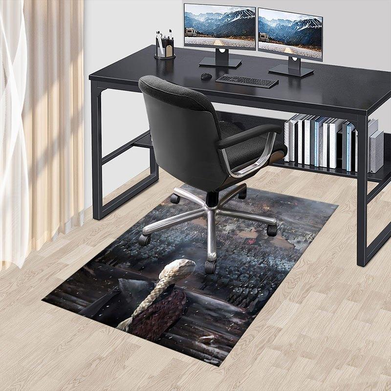1pc Fire and Blood Office Carpet Chair Mats, Home Decor Mat Fantasy Theme Mat Durable Mat, Dragon Decor,Suitable for fantasy theme lovers