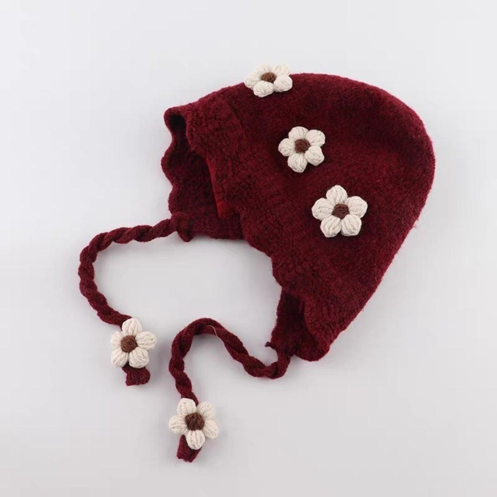 Thick Warm Lining Earflap Hat Knitted Design Infant Ear Protection Cap For Baby Girls