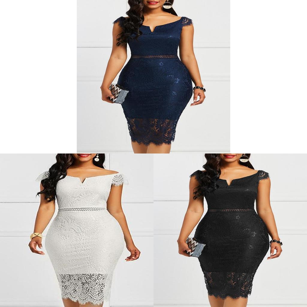 Elegant Lace Short Sleeve V Neck Bodycon Dress For Summer Evening Wear
