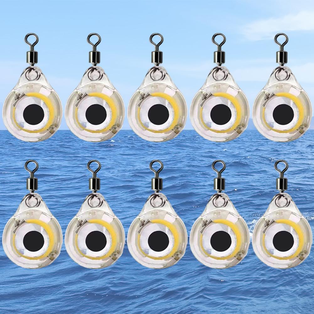 10Pcs Underwater Night Light Lure Mini Eye Shape LED Illuminated Lure Battery Powered LED Fish Light for Seawater Freshwater