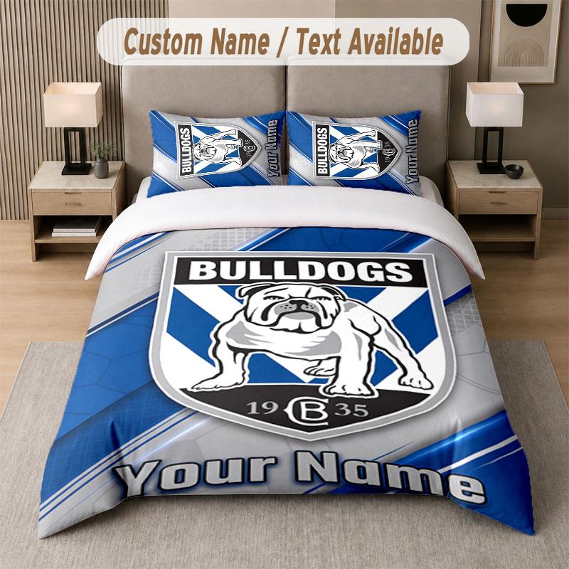 Custom Bedding Set Canterbury-Bankstown Bulldogs Pattern, Print Name Text 1 Duvet Cover Plus 2 Pillowcases Home Textile