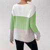 Spring Autumn Women's Color Block Patchwork Knit Sweater, Crew Neck Long Sleeve Pullover Top