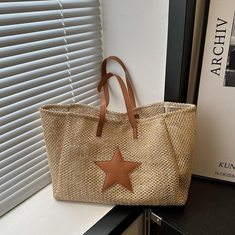 Fashion Star Straw Beach Bag Large Capacity Summer Shoulder Underarm Bag Holiday Travel Handbag for Women KTB 385x13x265cm коричневый 1160₽