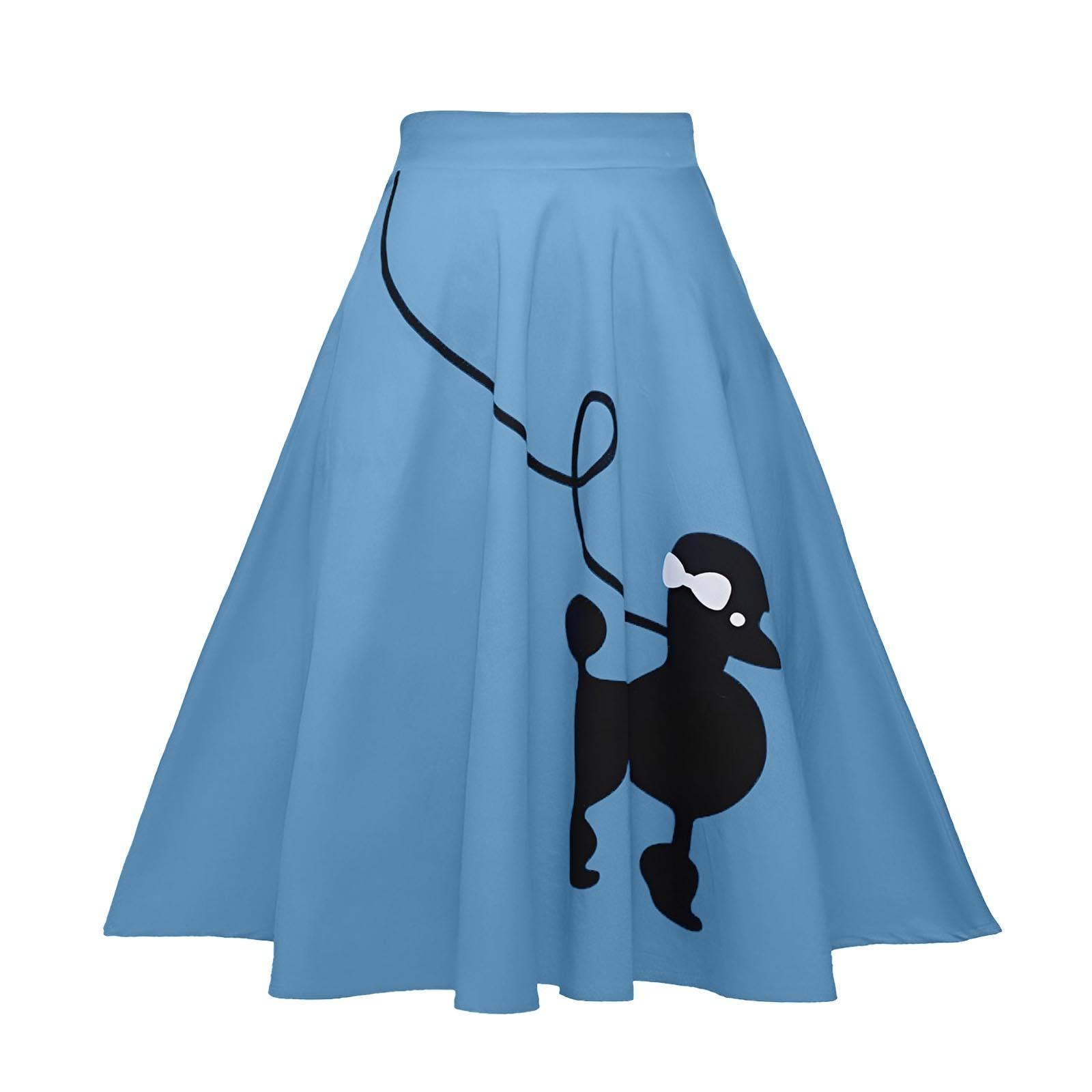 Women s Mid Length High Waist Retro Poodle Print Skirt A Line Skirt S
