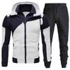 Men's Tracksuit 2Pcs Set Patchwork Color Hooded Jacket  Sweatpants Casual Sportswear Zipper Hoodie Jogger Pants For Men Daily Running Training
