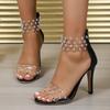 Fashion New Pvc Clear Broadband Crystal Womens Thin High Heels Sandals Summer Sexy Open Toe Zipper Cover Heeled Stiletto Shoes Black