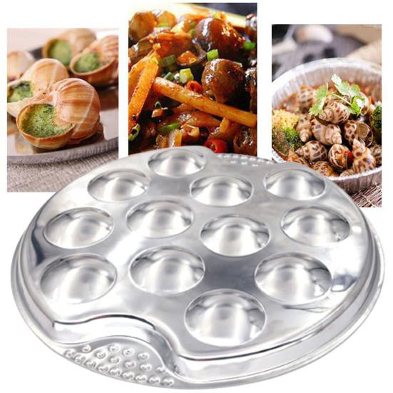 Escargot Plate 12-Holes Stainless Steel Snail Mushroom Escargot Baking Plate Dishes for Escargot