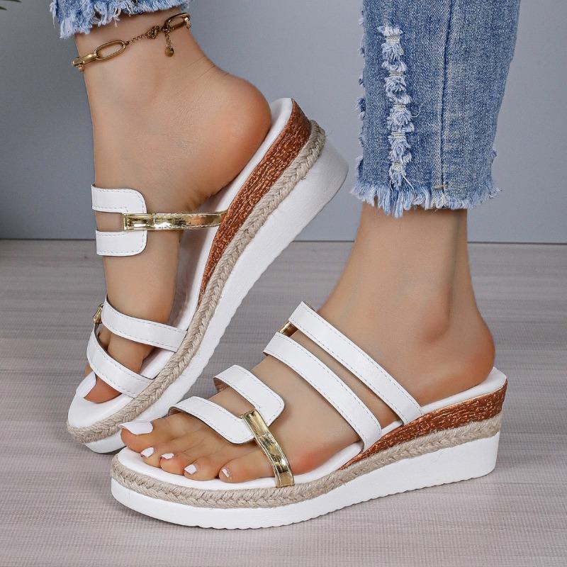 Women's Wide Width Platform Sandals, Roman Style Wedge Heel Slides, European Summer Slippers for Women