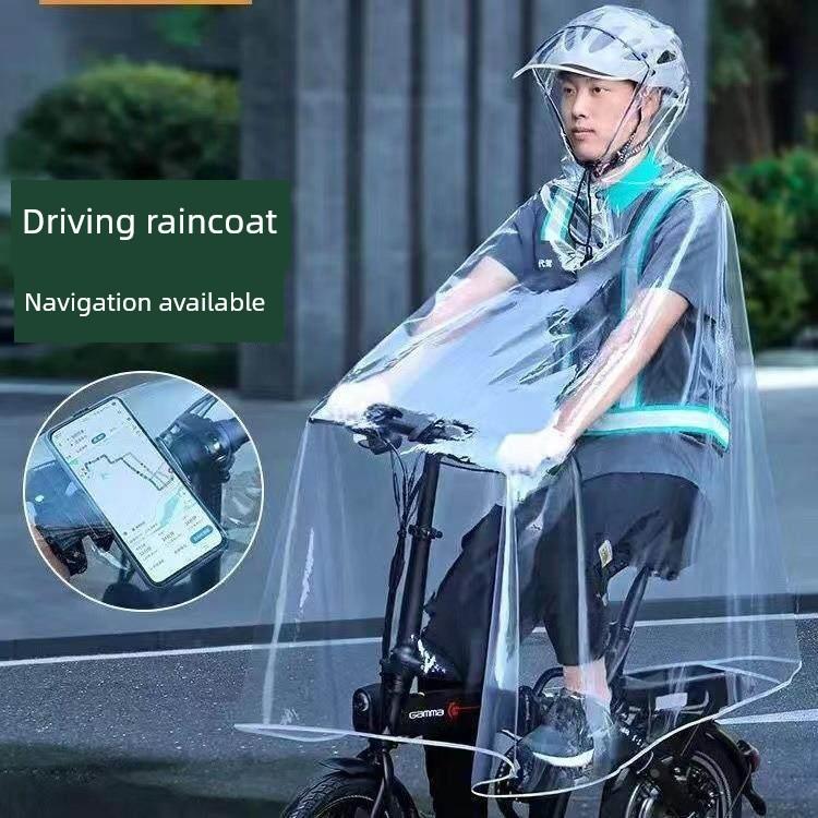 Caurspīdīgs lietusmētelis-pončo elektriskajiem velosipēdiem, paplašināts un