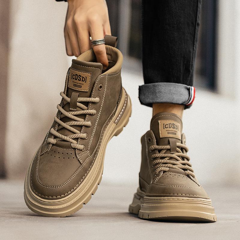Fashion Men's new autumn breathable retro casual boots black high top workwear simple comfortable anti slip wear-resistant men's shoes