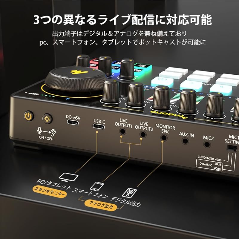 MAONO audio mixer audio interface Mixer podcast stereo mixer XLR-XLR/3.5MM/6.35 connection Portable all-in-one podcast set compact Distribution