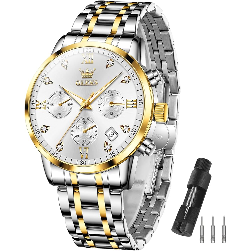 Olevs Men s Quartz Analog Watch Silver Waterproof Large Dial Casual Sports Metal Band