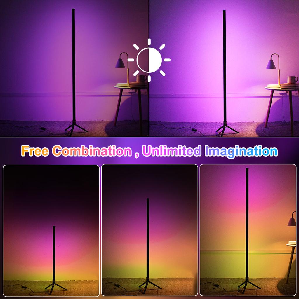 Nordic 120cm Dimmable Standing LED Bar Light Corner Tuya Smart Floor Lamp for Bedroom RGB Mood Lighting Gaming Living Room Decor