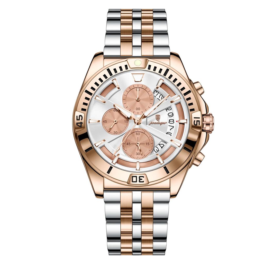 Men Chronograph Watches Stainless Steel Analog Quartz Wrist Watch Waterproof Luminous Date Business Dress Watch for Men