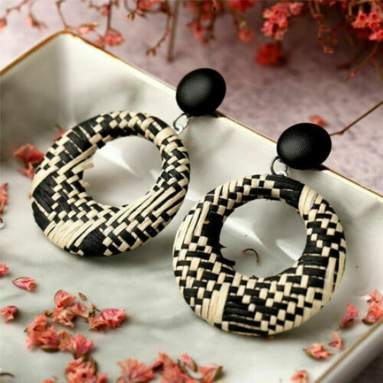Wood Earrings Jewelry Bamboo Dangle Geometric Rattan Circle Women 2024 Fashion