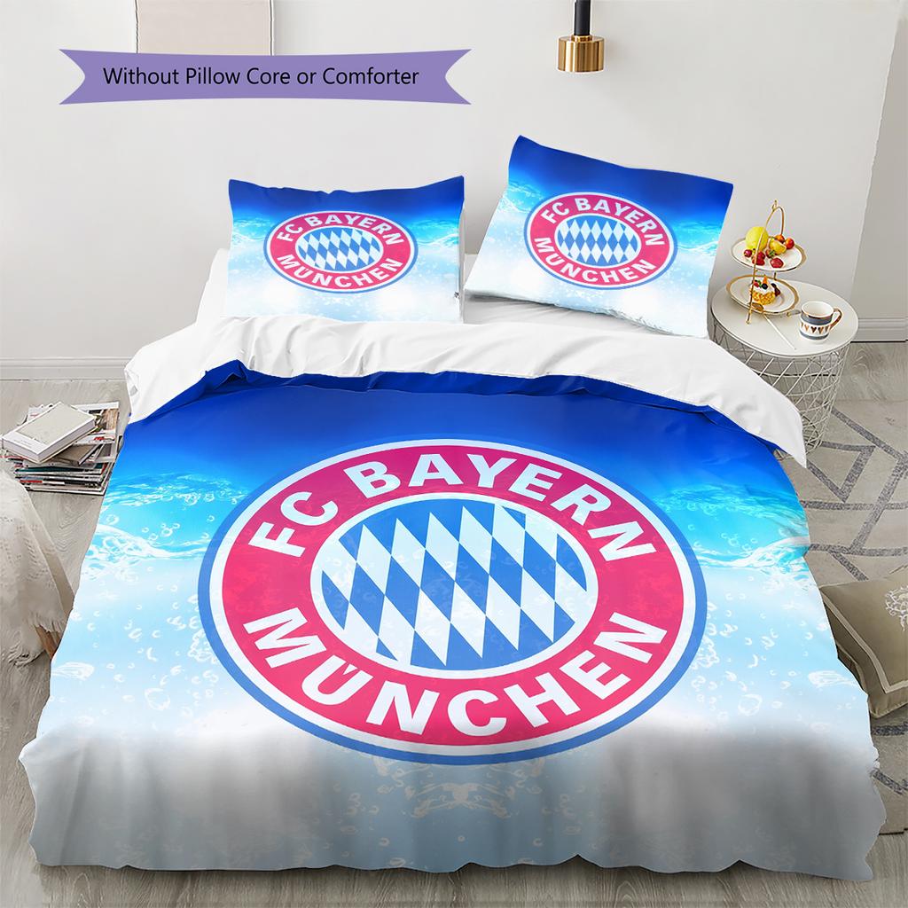 FC Bayern München Team Logo Muster Bettwäsche Heimdekoration Geburtstagsgeschenk (1 Bettbezug + 2 Kissenbezüge, ohne Füllung)