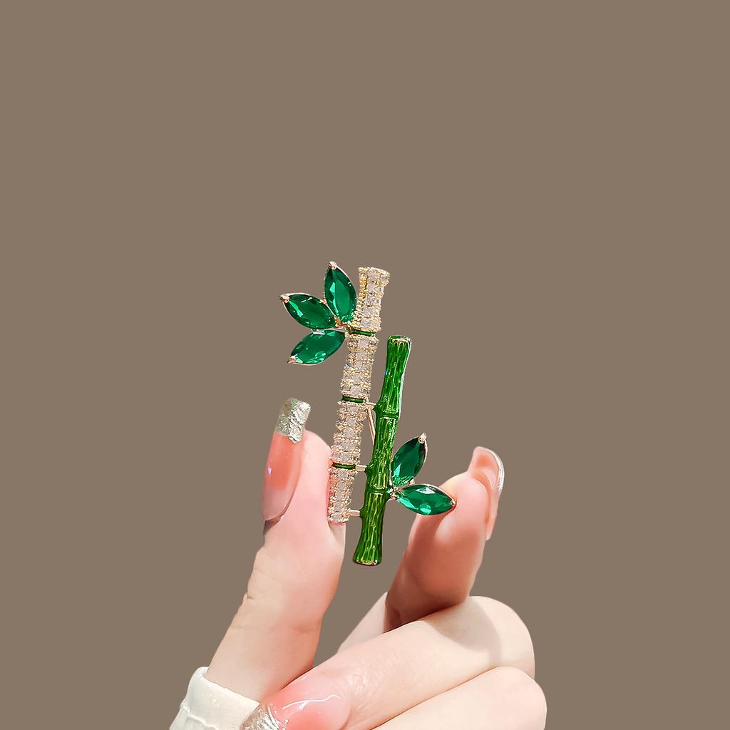 Guochao Design Bamboo Brooch Women's High-end Corsage Luxury Temperament Pin Men's Sweater Suit