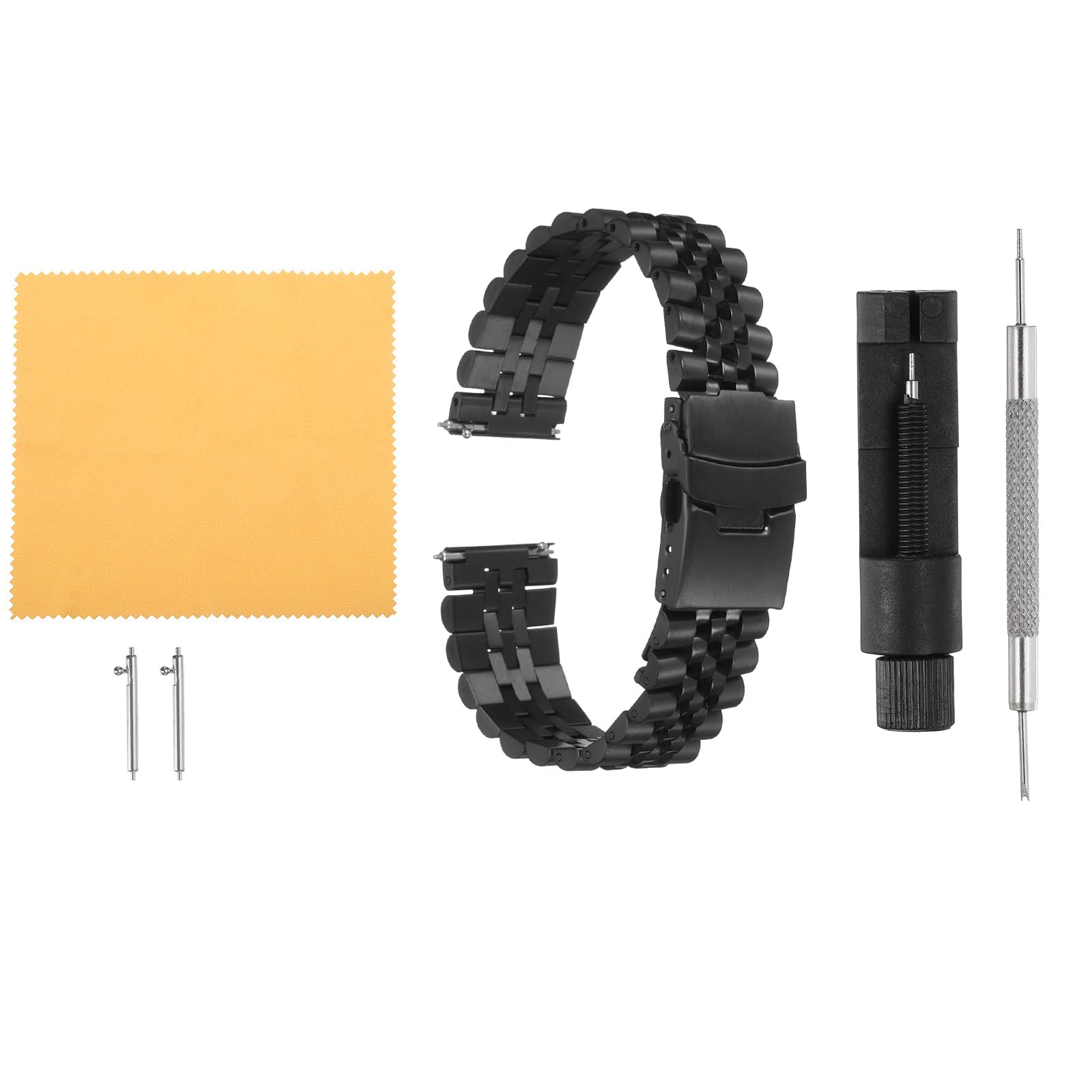 [uxcell] 20mm Quick Release Universal Metal Watch Band Double Lock Deployment Clasp Replacement Band for Men and Women, Black