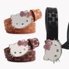 Metalowy Pasek Damski Hello Kitty z Nadrukiem Litery i Cyrkoniami do Codziennego i Eleganckiego Ubioru