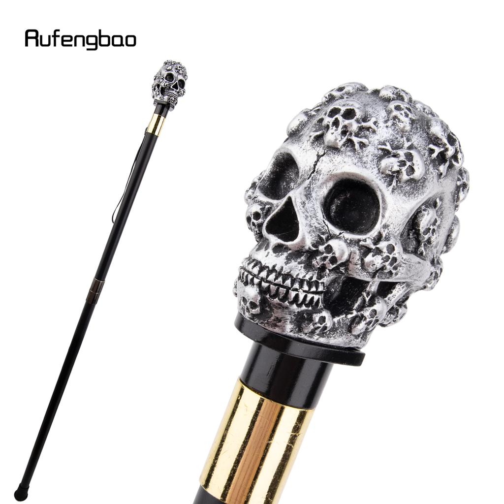 Silver Resin Skull Head Walking Cane Fashion Decorative Steel Stick Gentleman Elegant Cosplay Cane Knob Crosier 93cm