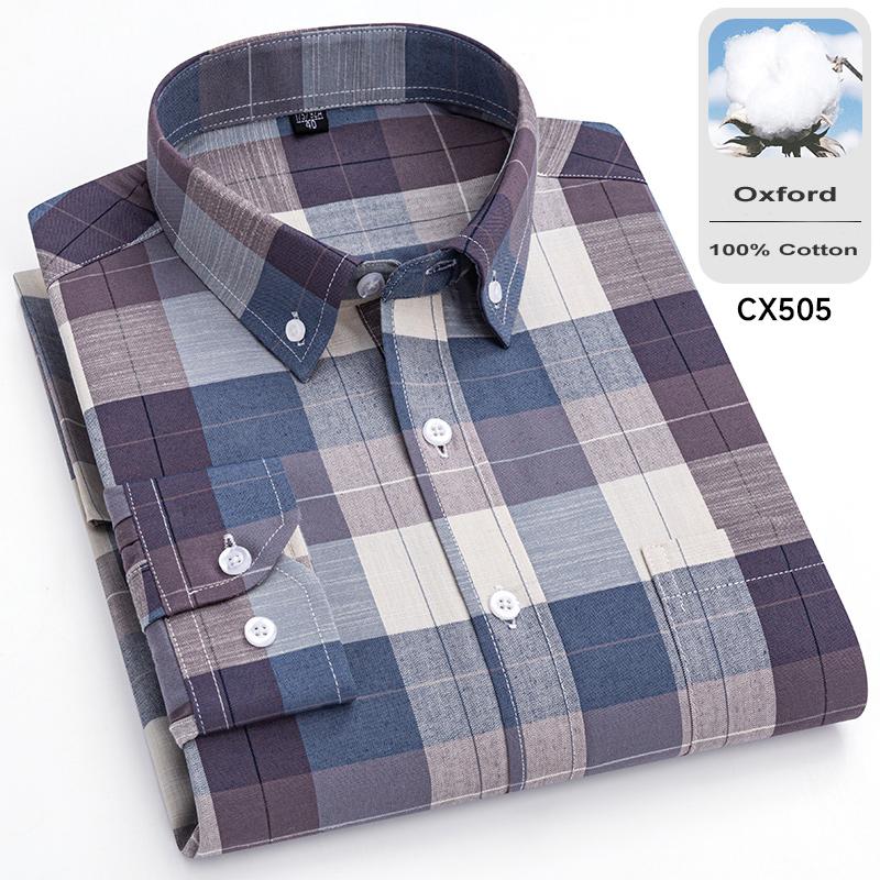 New 100% Cotton Oxford Mens Striped Plaid Shirts Long sleeve Male Business Casual High Quality Formal Shirt For Men Social Shirt