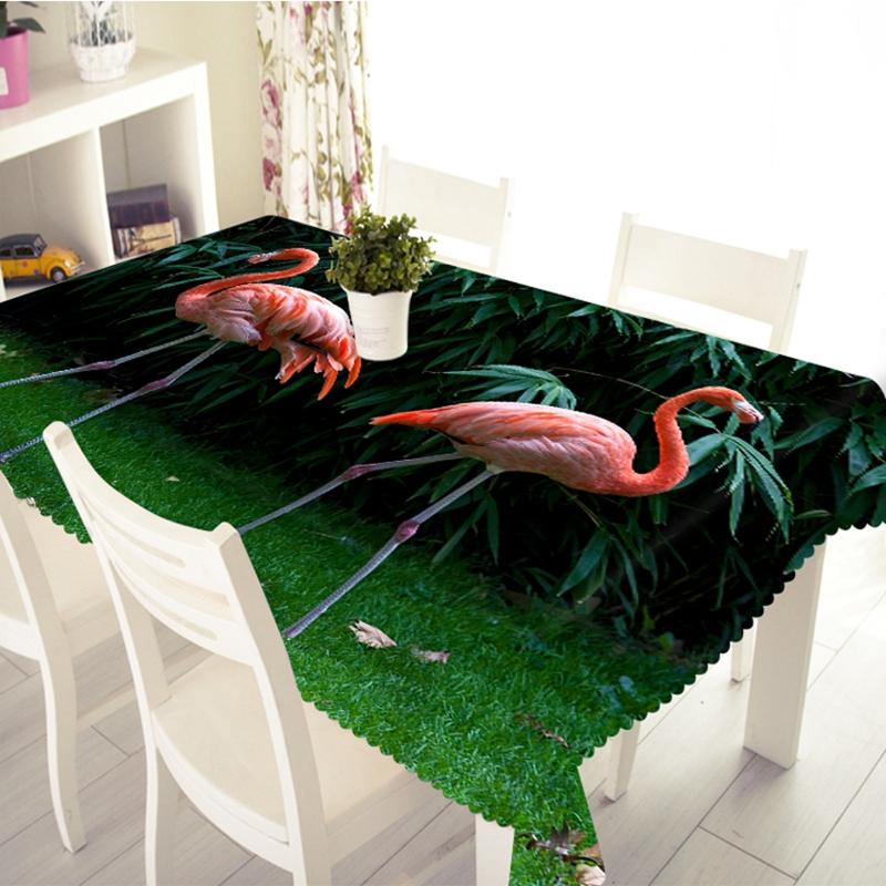 Față de masă colorată cu flori și flamingo, rezistentă la praf, din bumbac, dreptunghiulară, rotundă, pentru petrecere de picnic de nuntă