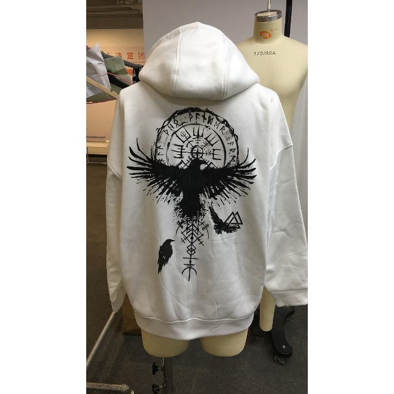 Lockeres, trendiges, übergroßes Kapuzensweatshirt für Herren in Übergröße mit Wikinger-Totem-Print