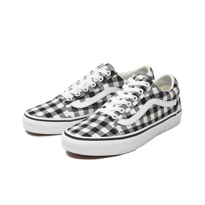 Vans Tênis Casuais de Lona Baixos Gingham Retro Old Skool Masculino Preto Branco VN0A38G1SIX