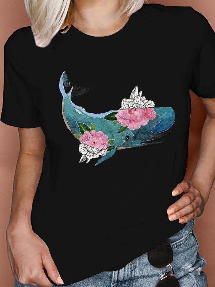 Women T Shirts Cartoon Bee Floral Queen Fashion Print Female Graphic T Top Female 90S Clothing Short Sleeve Shirt Tee T-Shirt