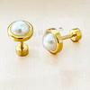 304 Stainless Steel Cup with Half-Round Faux Pearl Stud Earrings - Simple Fashionable Design
