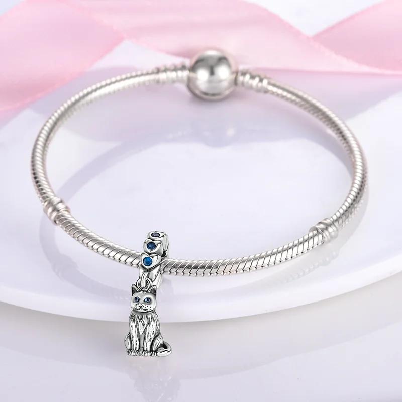 Genuine Charm Copper Blue Zircon Persian Cat Bead Fits Charm Plata Bracelet For Women Women Jewellery Crafting DoItYourself