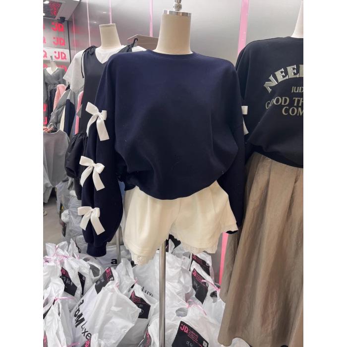 Spring 2024 Women's Bow Round Neck Loose Sweatshirt - Versatile & Stylish