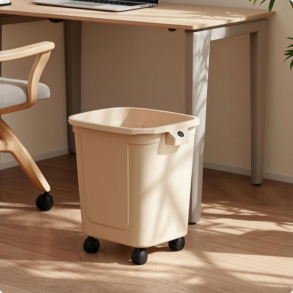 Wheeled Trash Can with Attached Lid Lidded Bin Mobile Garbage for