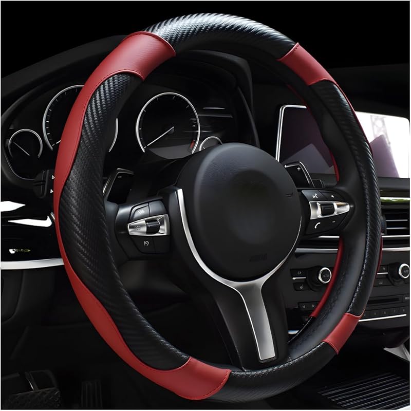 Car Steering Wheel Cover, 15 Inch Carbon Fiber Leather Stitching Color Steering Wheel Protector, Anti-Slip Elastic Breathable Steering Wheel Cover вино красного