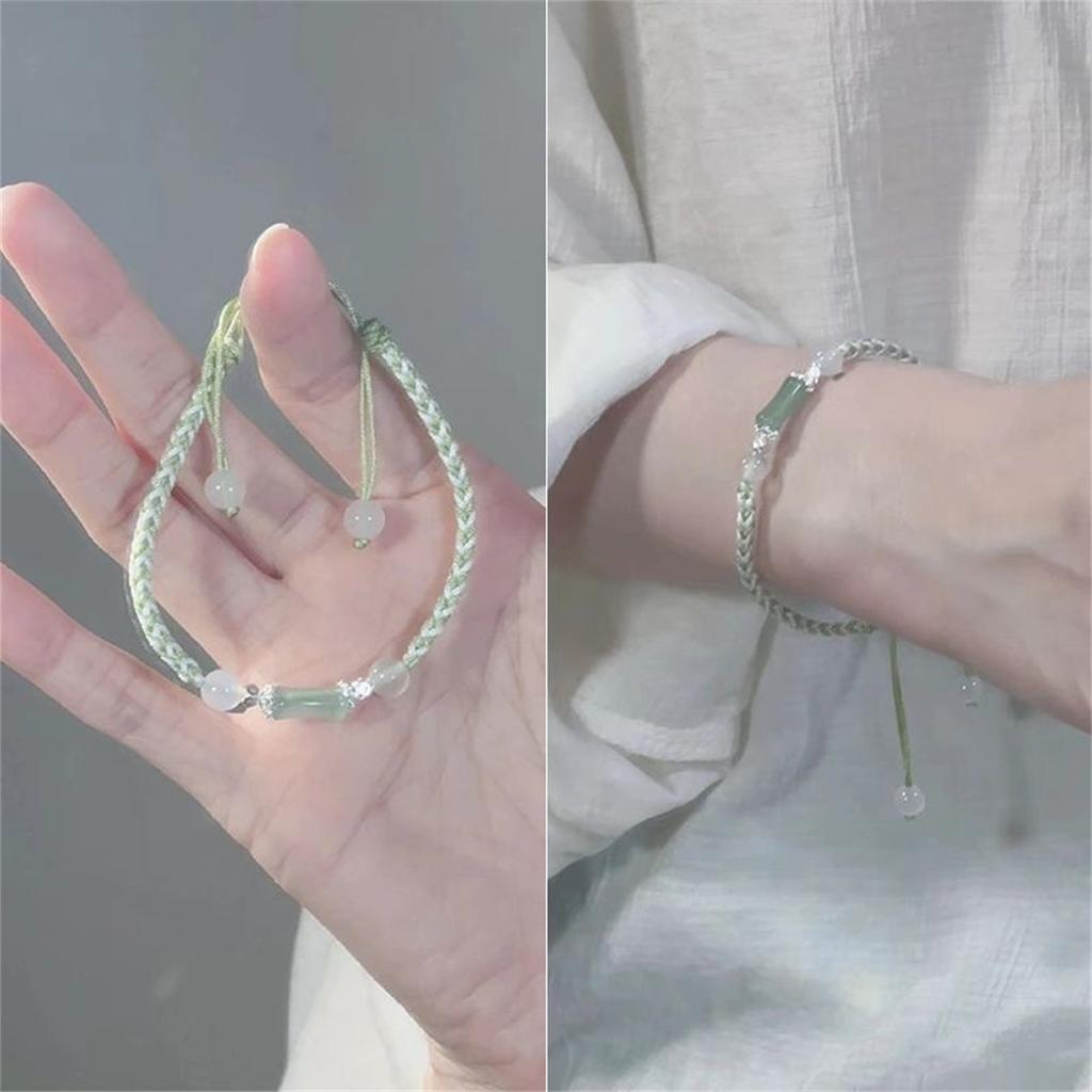 Chinese Style Green Black Bamboo Joint Couple Bracelets For Women Men Handmade Braided Resin Lotus Flower Cat Bangles Jewelry