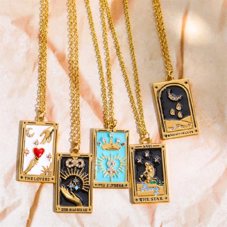 Stylish Tarot Pendant Necklace Tarot Card Enthusiast Present Fashion Tarot Jewelry Party and Festival Necklace for Daily