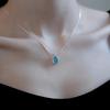 Aquamarine Oval Pendant Clavicle Chain Necklace for Women