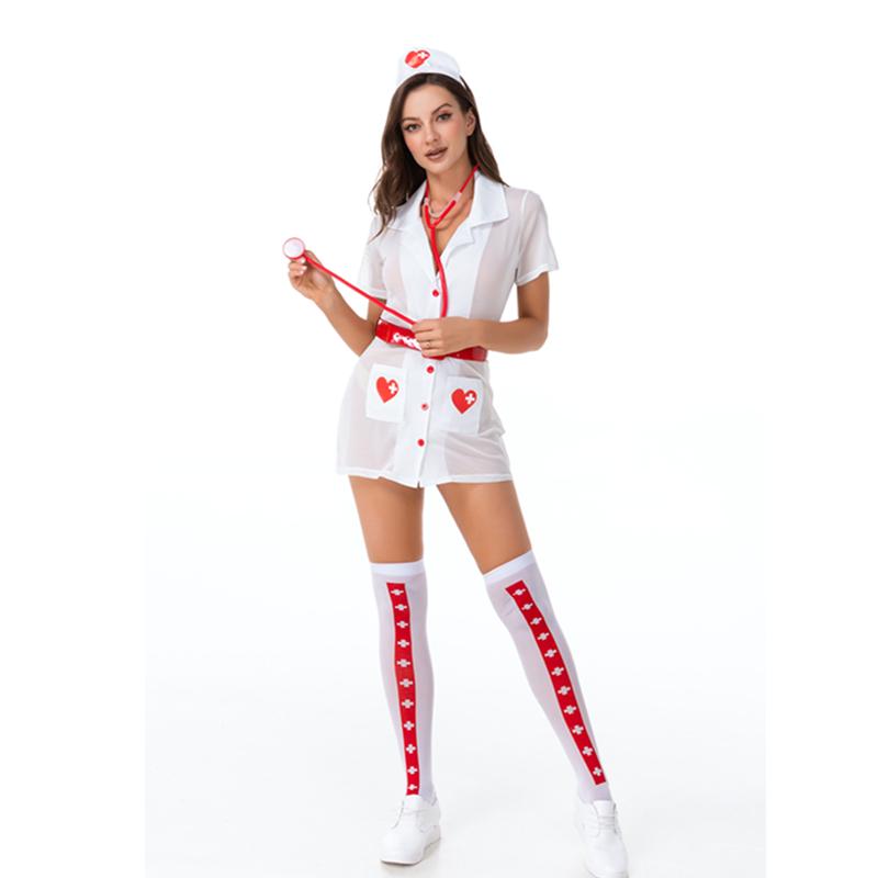 Women's Sexy Nurse Erotic Lingerie Uniform Temptation Hot Nurse Costumes Role Playing Dress With Hat and Stethoscope