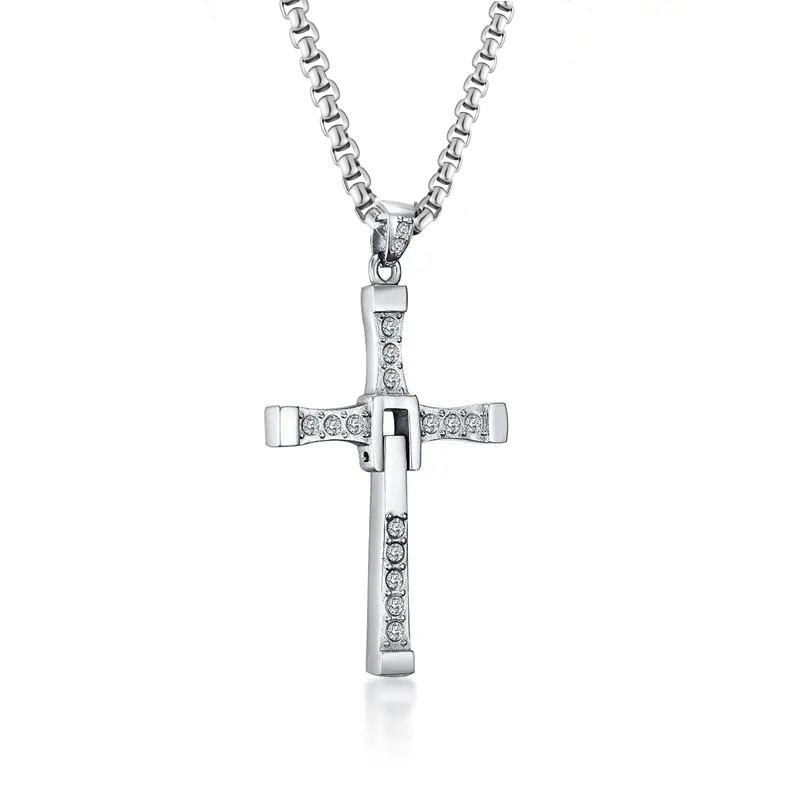 Meaeguet Collane a Croce in Acciaio Inossidabile Ciondoli Moda Gioielli Film The Fast and The Furious Toretto Uomo Collana con Zirconi