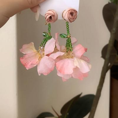 Crystal Flower Fringed Earrings Light Luxury High-end Vacation Stud Earrings Fashion Personality Niche Exaggerated Earrings