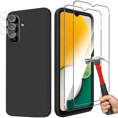 Protective Case - BOOLING - for Samsung Galaxy A04s - Black TPU - 2 Tempered Glasses - Rear Lens Protection