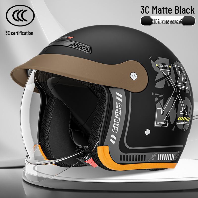 

German 3C Certified All-Season Electric Motorcycle Half Helmet One Size with Retractable Visor